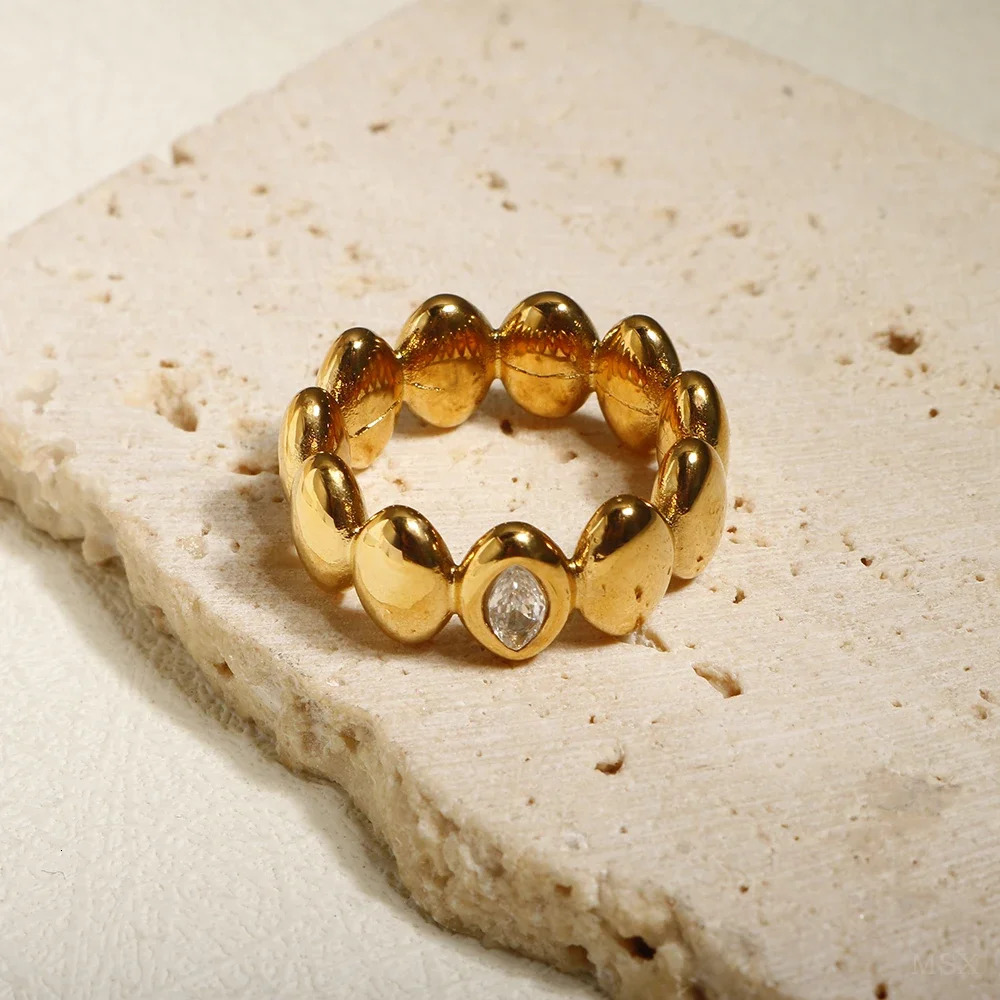 Shiny Crystal High End Non Tarnish Fashion Geometric Open Gold Plated Stainless Steel Rings for Women Wedding Ring Jewelry Gifts 250811