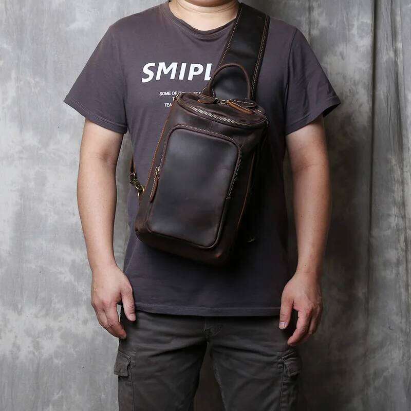 Personalized Retro Crazy Horse Leather Chest for Men's Head Layer Cowhide Fashion Multi functional Casual One Shoulder Bag