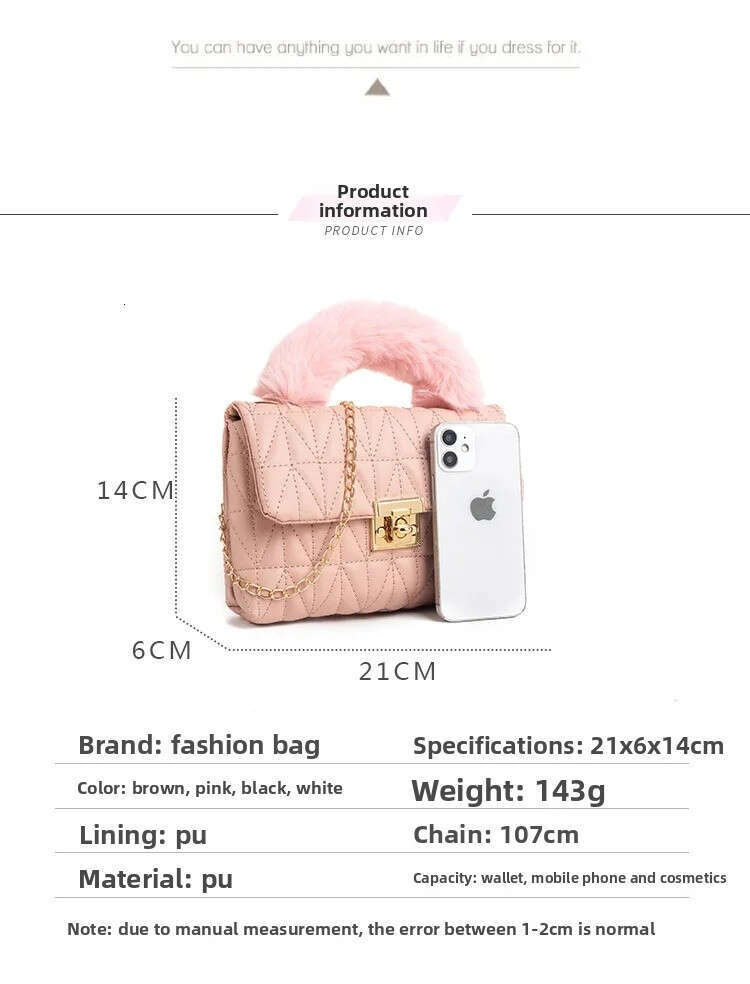 Autumn/Winter 2025 Plush Portable Square Bag Ladies Hand Bags Fresh And Sweet Cross-Border Fashion Small Handbag