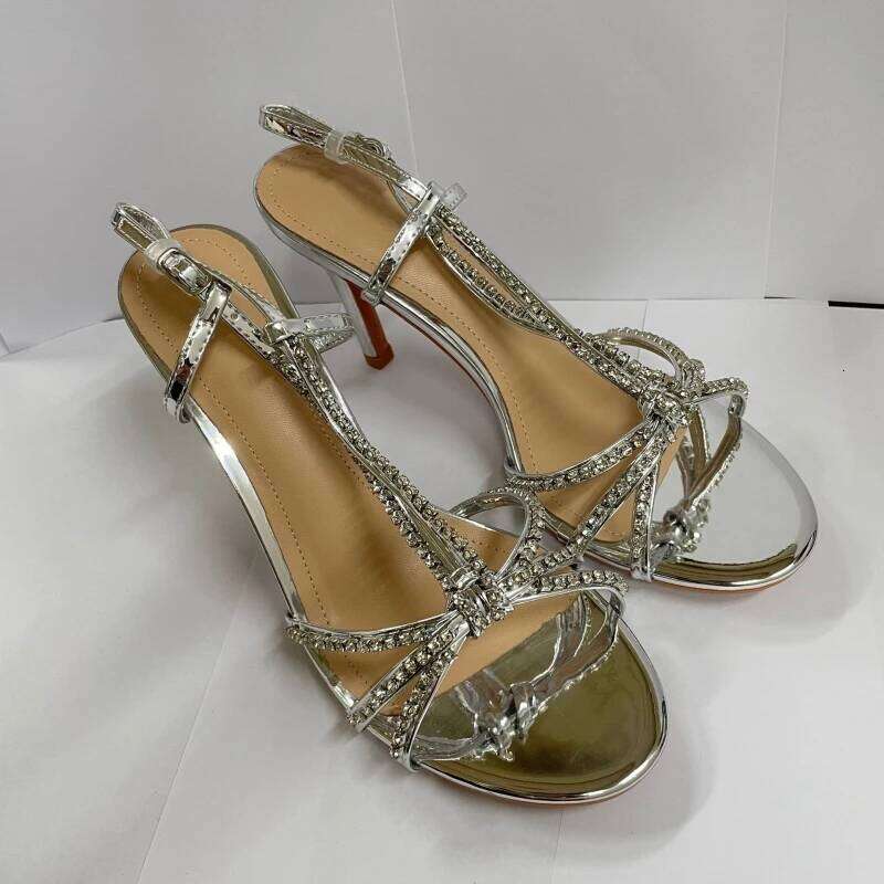 New Summer Women's Heel Rhinestone Roman Sandals Open Toe Stiletto Sexy High Heels Slingback Shoes