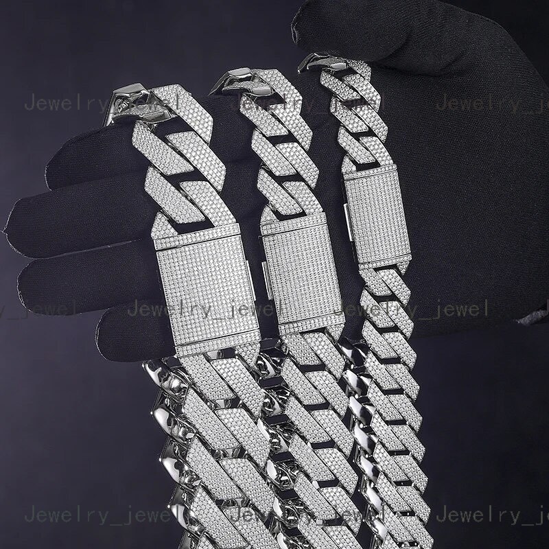 Hip Hop Custom 8mm Full Bling Diamond 925 Silver Jewelry Moissanite Cuban Link Chains