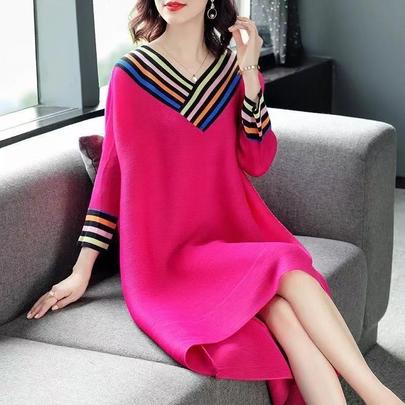 plus size women's new long sleeve high waist printed banquet dress mid-length skirt D02490