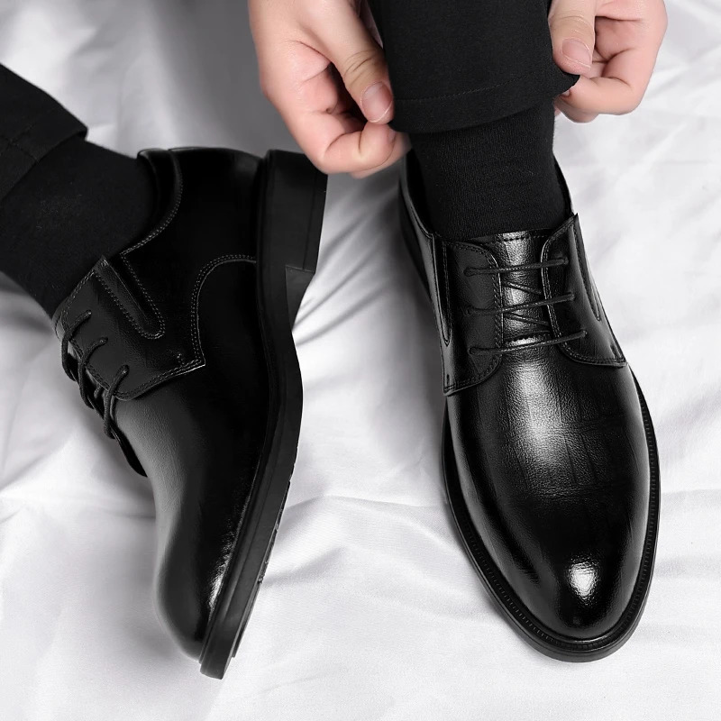 3/6/8 CM Elevator Shoes Men Dress Shoes Black Soft Leather Men Heighten Formal Shoes Casual Business Men Oxfords Suit Shoes 250814