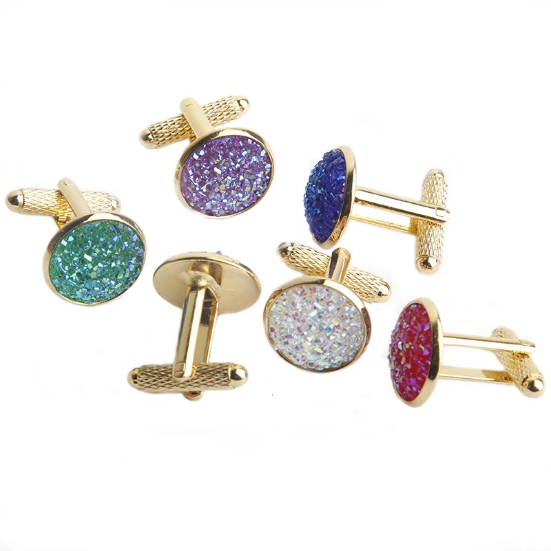 Simple Fashion Shirt Cufflinks for Men Drusy Rhinestones Cuff Links Round Sleeve Button Christmas Gifts Mens Cuff link Gemelos 250812