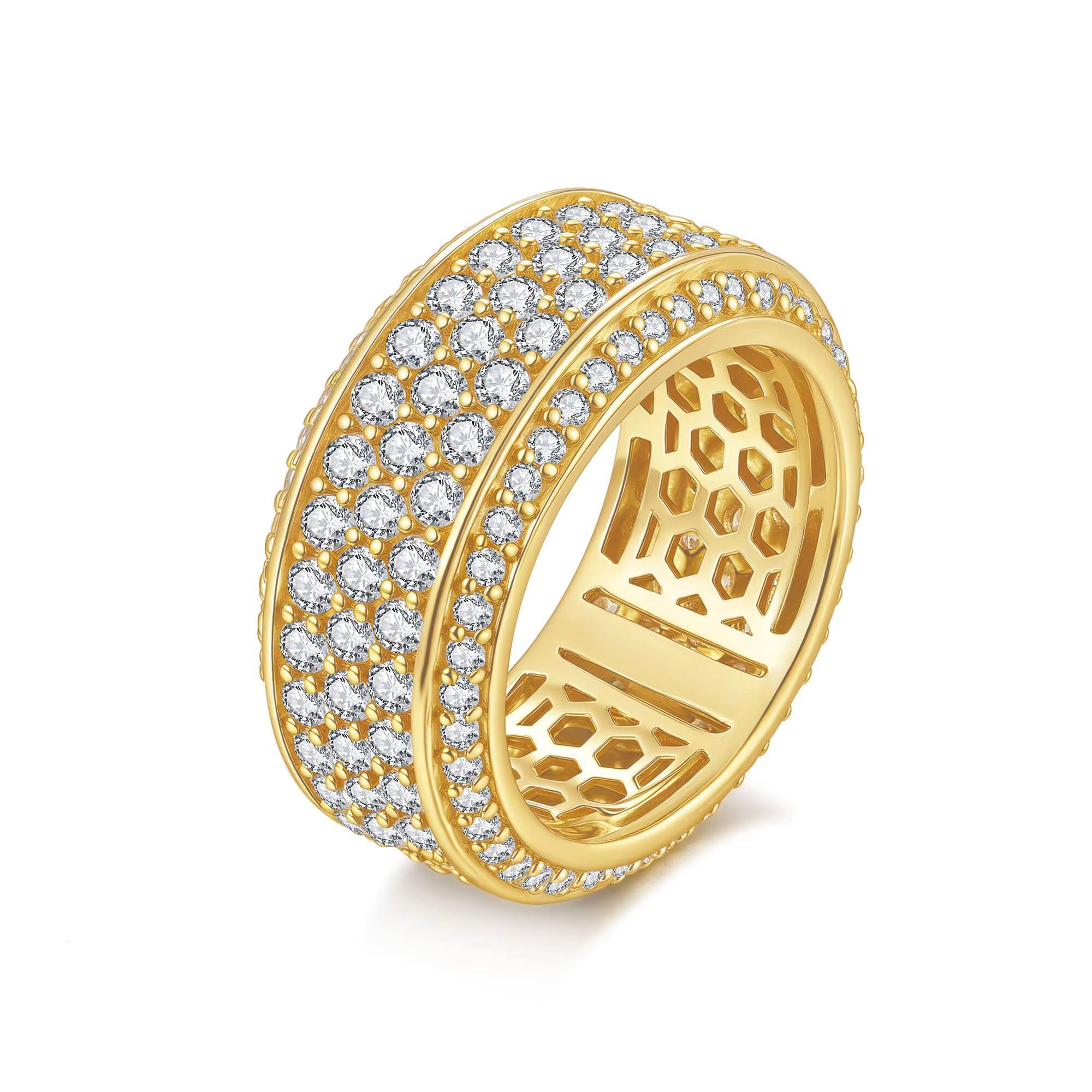 Factory Direct Moissanite S Sier Gold Plated Iced Out Multi Row Design Hip Hop Jewelry Ring