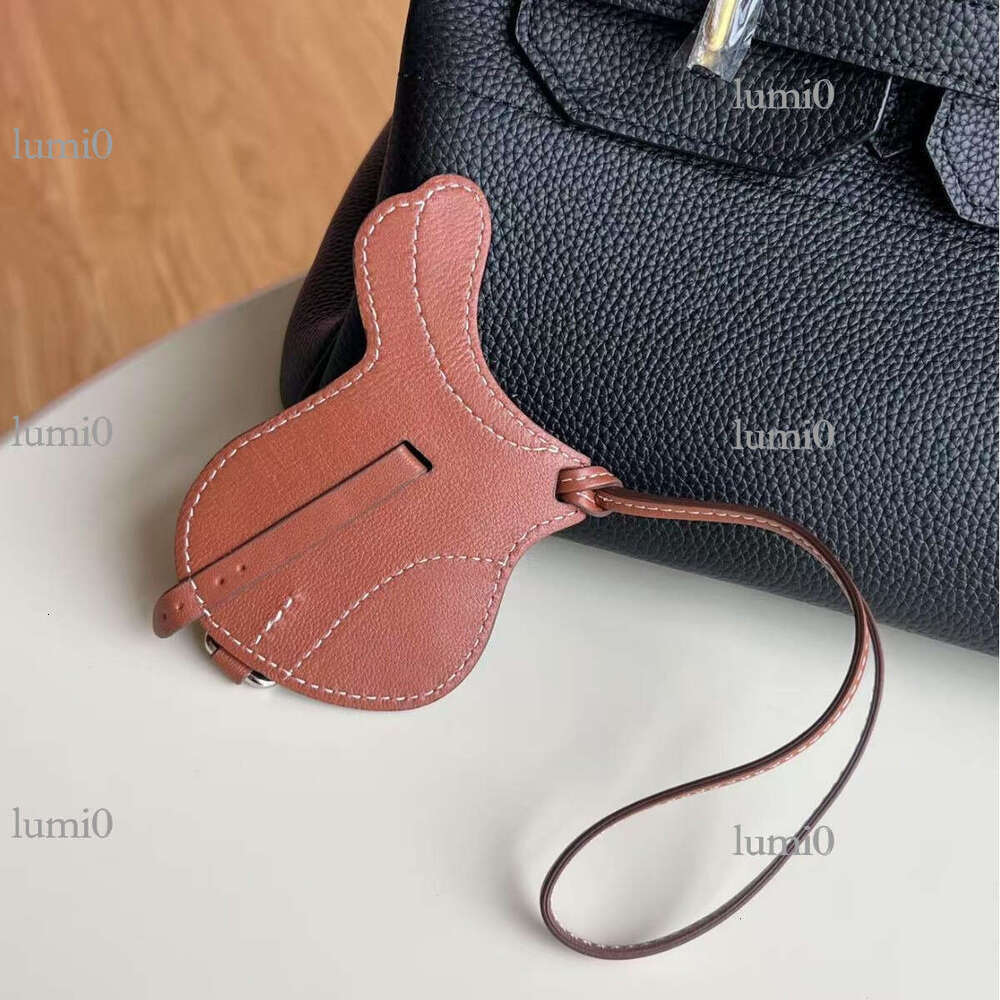 H Brand Lambskin Saddle Pendant Genuine Leather Bag Charm Handmade Accessory