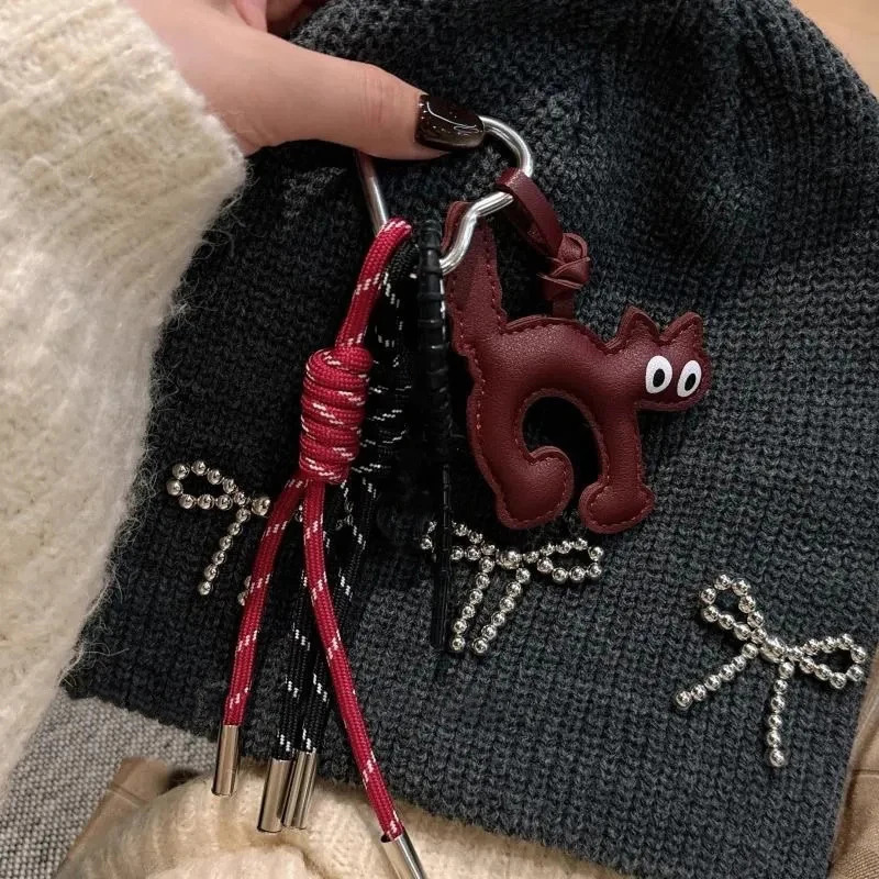 Classic Cute Leather Cat Shape Keychain Pendant Lovely Car Key Ring Bag Charm Phone Pendant Trinket Key Ring Accessories 250811