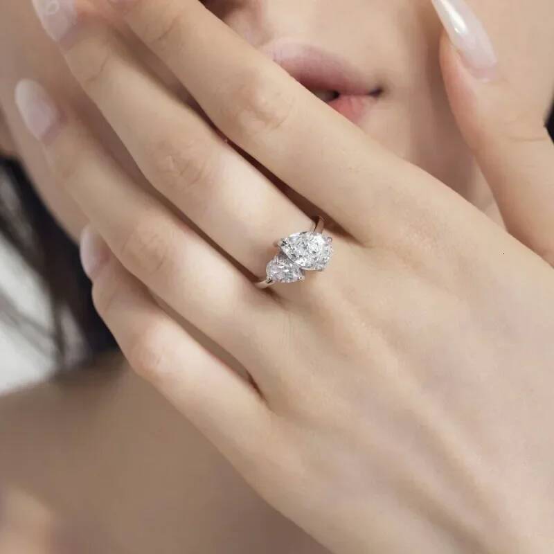 NKHOG Pear Cut Moissanite Ring S925 Sterling Silver 2-Stone Waterdrop Diamond For Women Wedding Band Gifts Jewelry GRA Certified