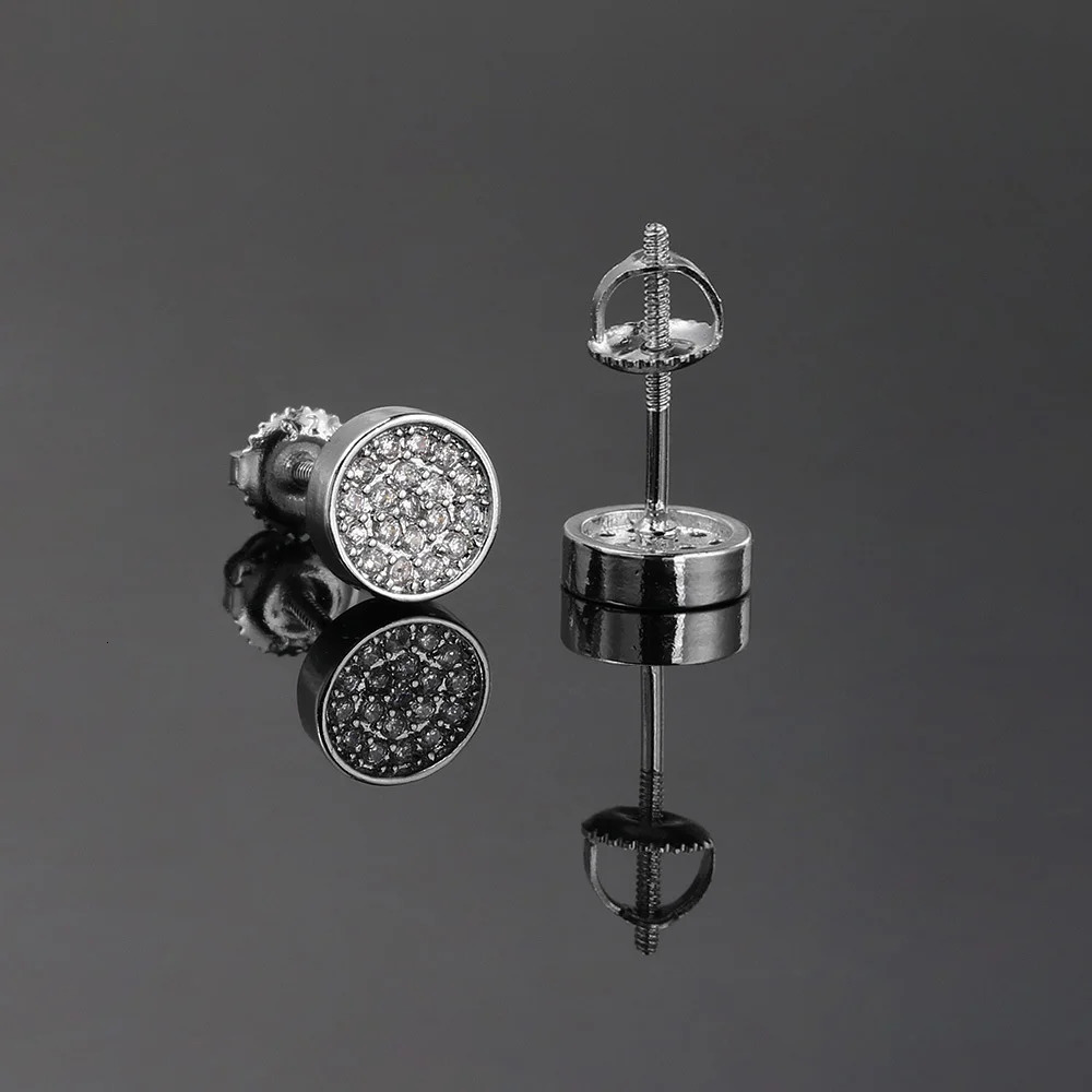 Punk Male HipHop Round Small Screw Back Earring Full White Zircon Stud Earrings For Men Women Gold Silver Color Party Jewelry 250812