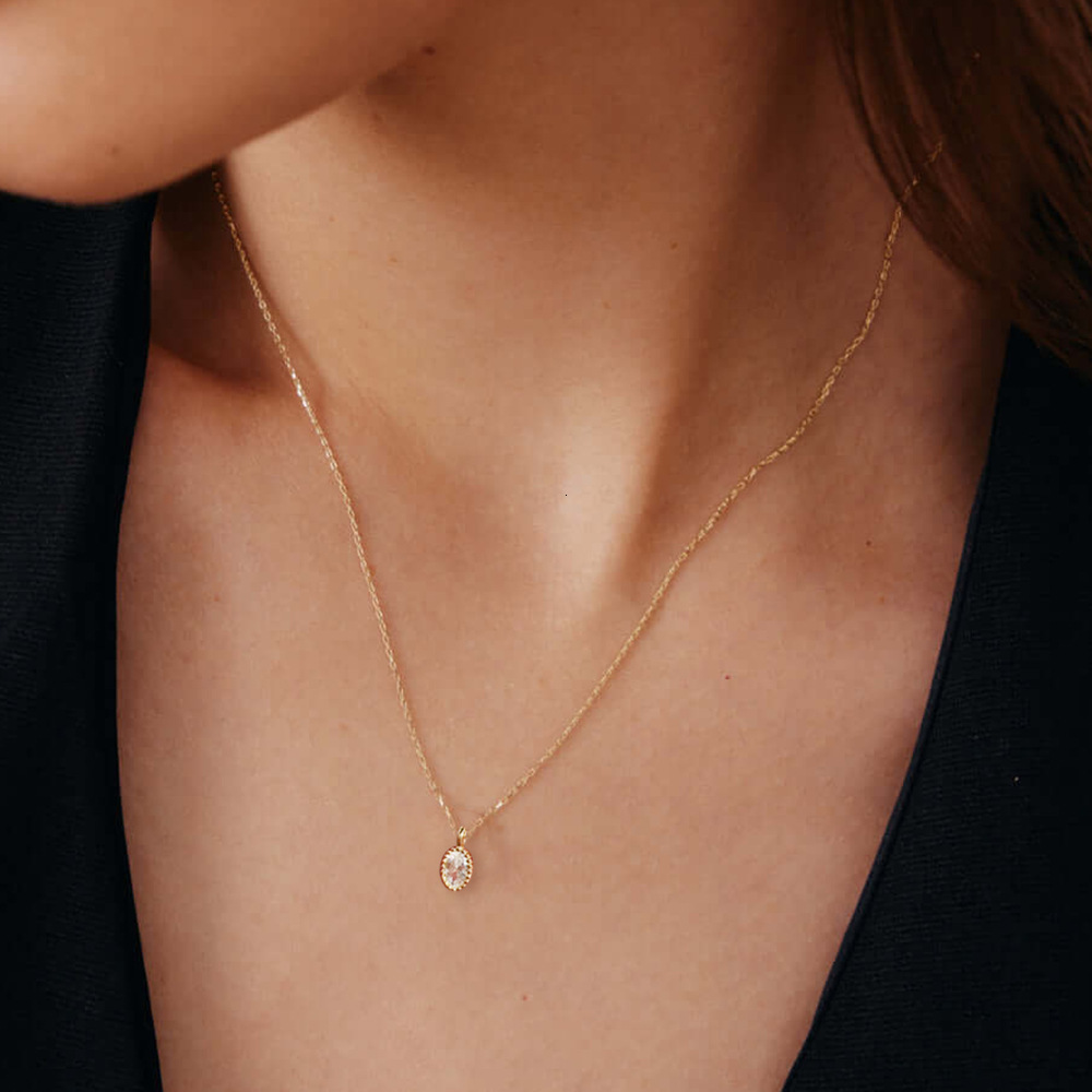 S Pure Sier 14K Gold Plated Light Necklace for Women, Ins Style Oval Zircon Pendant, Niche Design Clavicle Chain Jewelry for Women
