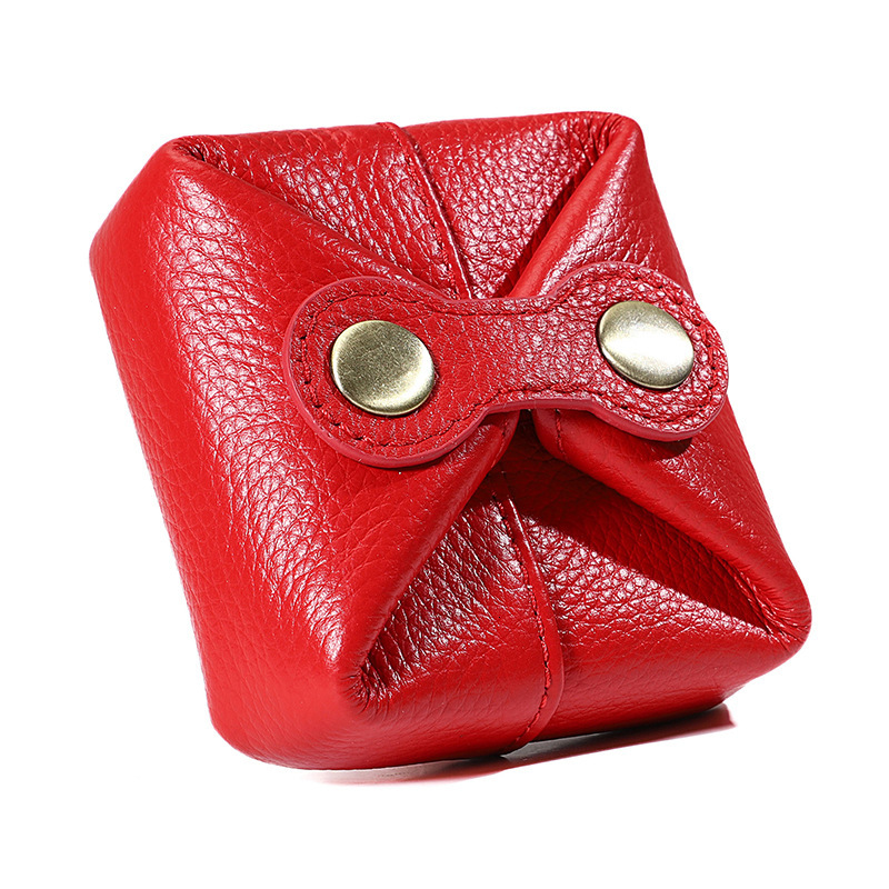 Genuine Leather Coin Purse Women Mini Small Square with Four-Button Closure for Coins, Lipstick, Earphones, Data Cable, Anti-Lost Storage Bag