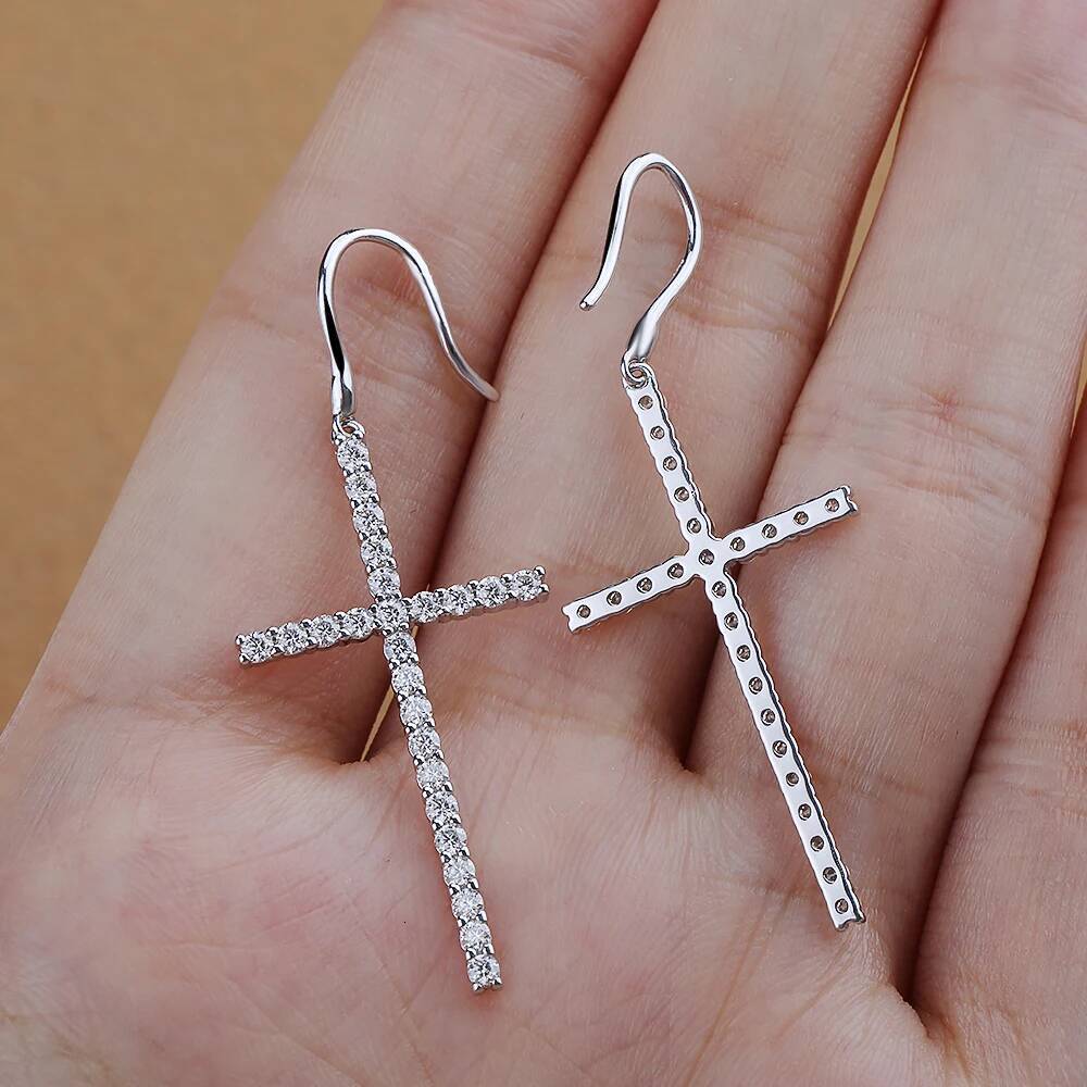 NKHOG Full 1.8mm Moissanite Cross Drop Earring 925 Sterling Silver Trendy Diamond Ear Stud For Women Party Gift Fine Jewelry GRA