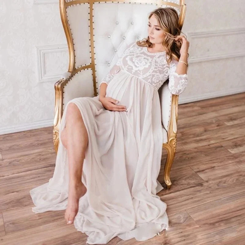 Lace Maternity Maxi Gowns Dresses for Po Shoot Long Sleeve Chiffon Pregnant Women Baby Shower Pregnancy Dress Pography 250813