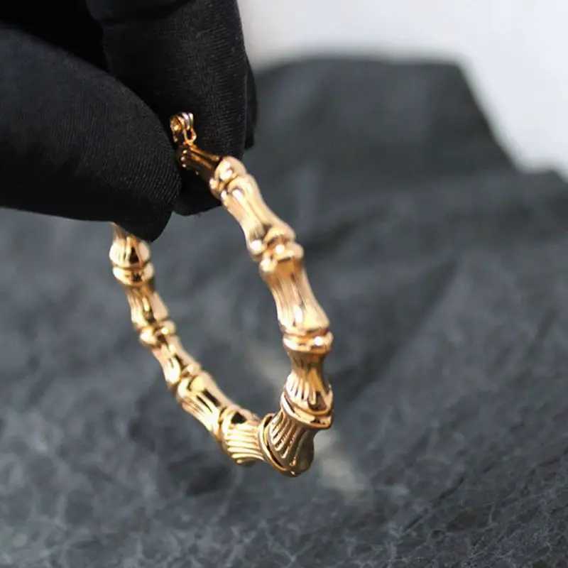 Punk Earrings Silver Gold Color Big Bamboo Circle Hoop Earrings Large Celebrity Earrings Hoops Jewelry Charms for Women XJ250814