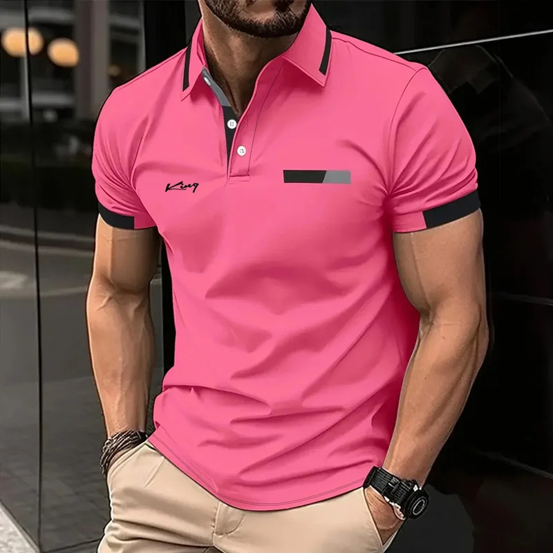 Color Block Mens Striped Short Sleeve Lapel Polo Shirt For Summer Outdoor Mens Clothing 250813