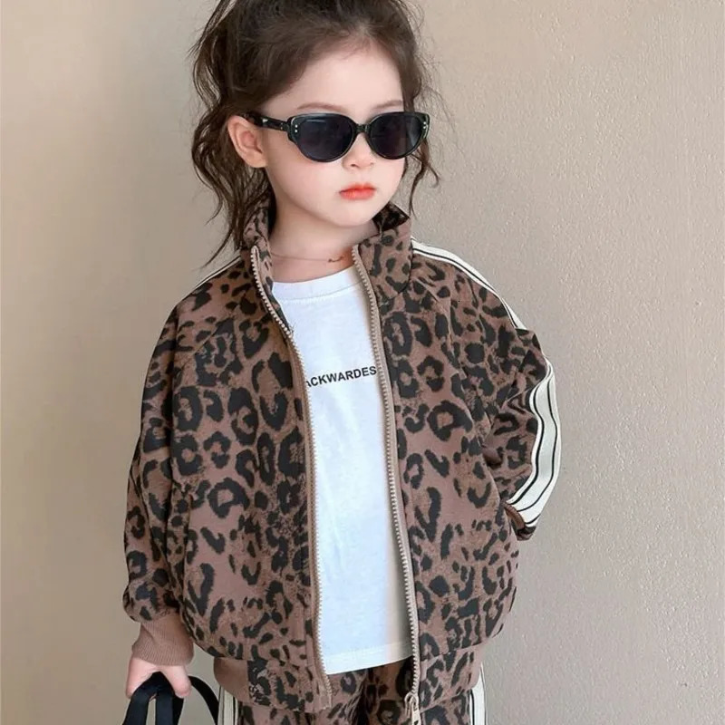 spring autumn Girls Kids Leopard pattern suit Coattrousers pants sets comfortable cute baby Clothes Children Clothing 250813