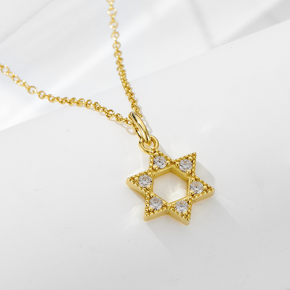 Sterling Sier Hexagram Hollow Pendant Necklace for Women Fashion Niche Design 14k Gold Plated Dia Inlaid Clavicle Chain