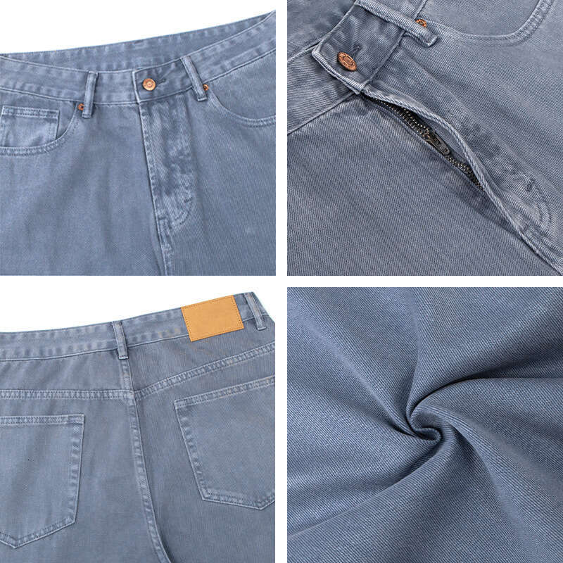 American Style Blue Flared Unisex Trendy Brand Washed Vintage Loose Straight Casual Pants B5