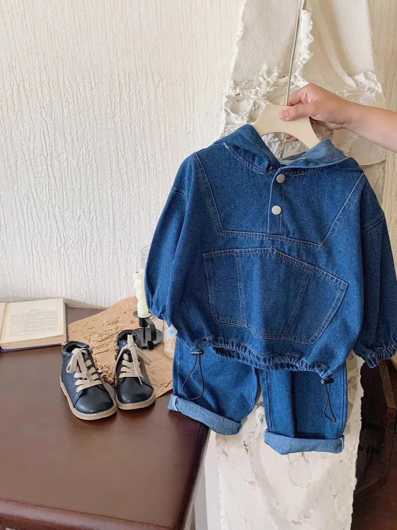 Spring Baby Denim Clothes Set Solid Infant Girls Cute Denim Hoodie Jeans 2pcs Suit Long Sleeve Toddler Outfits 250813