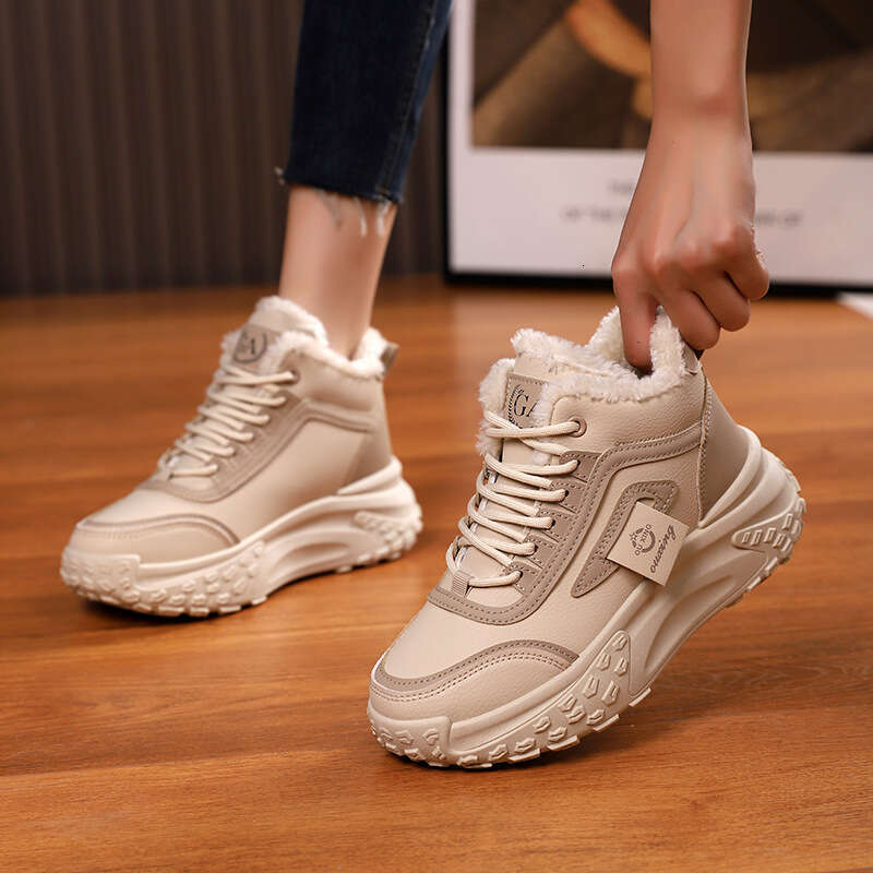 Women's Fleece Lined Thickened Cotton 2025 Winter New Sports Dad Thick Sole Warm High-top Shoes HX-Q039