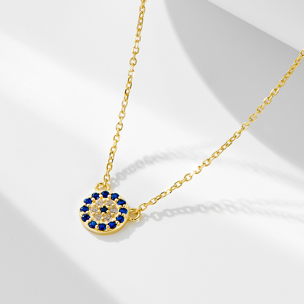 S Pure Sier Devil's Eye Necklace for Women Classic Round Inlaid Blue Eyes Mini Pendant Collarbone Chain Jewelry for Women