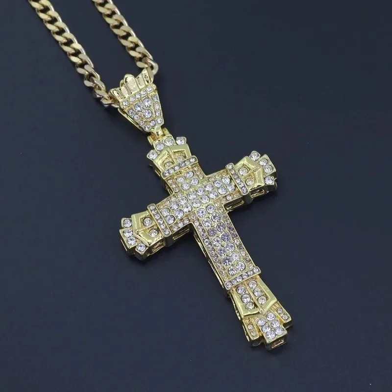 Mens Jewellery Cross Necklace Chain for Men Stainless Steel Necklace Men Hip Hop Jewelry Rhinestone Religious Pendant Collares 250812