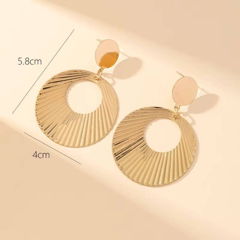 Stainless Steel Personality Exaggerated Threaded Water Drop Hollow Earrings
