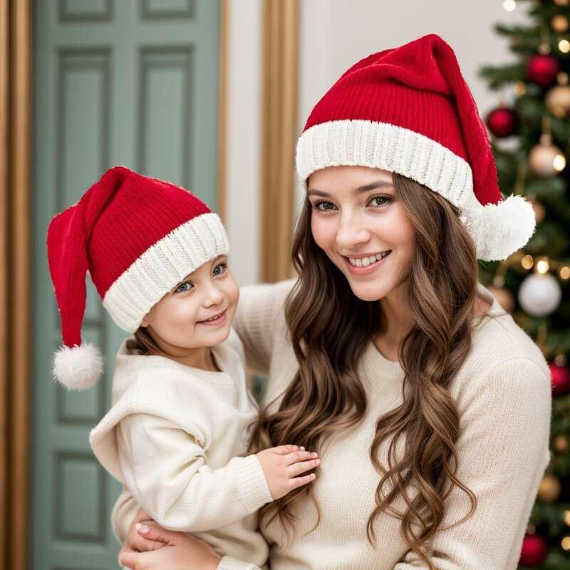 autumn and winter classic red christmas knitted parentchild hat dress up santa claus