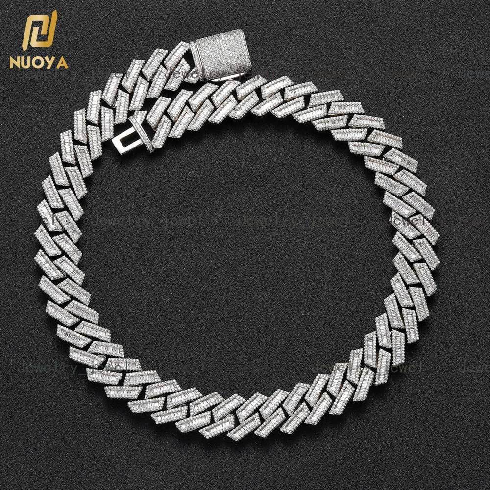 Iced Out Square and Round Zircon Necklace Diamond Silver Plated Cuban Chain Hip Hop Men