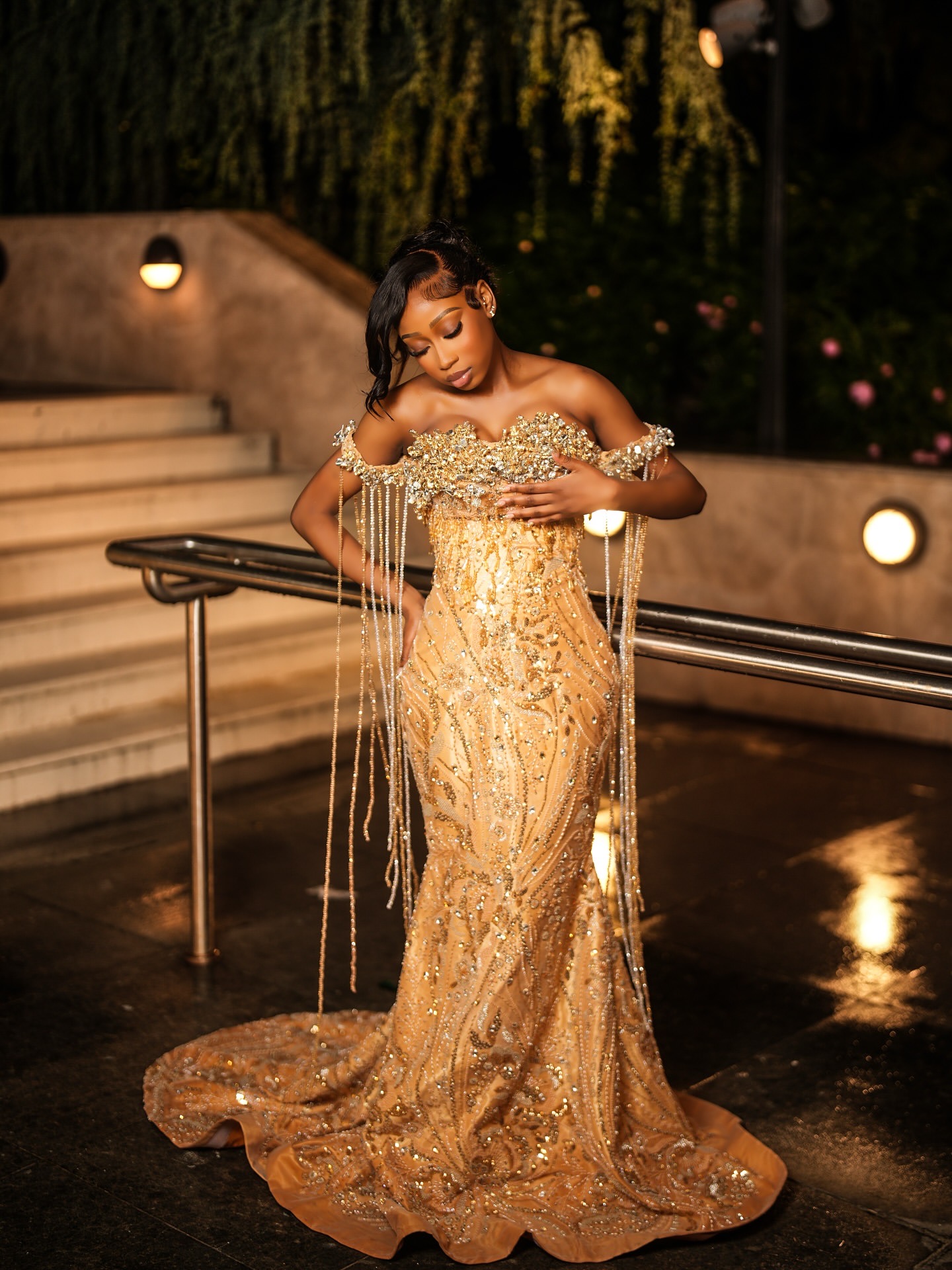 Mermaid Gold Prom Dresses 2025 Crystals Tassels Sequined Lace Evening Formal Party Second Birthday Engagement Gowns Plus Size Dress For Special Occasi