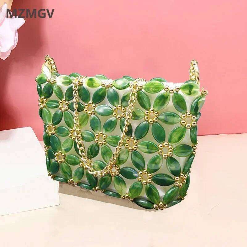City Bag New Arrivals Handmade Green Beaded Woven Crossbody Women's Evening Bag Party Wedding Female Acrylic Dress Clutches Bolsos