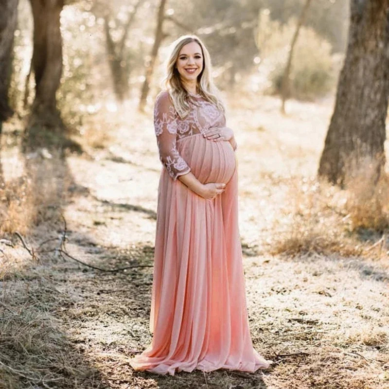 Lace Maternity Maxi Gowns Dresses for Po Shoot Long Sleeve Chiffon Pregnant Women Baby Shower Pregnancy Dress Pography 250813