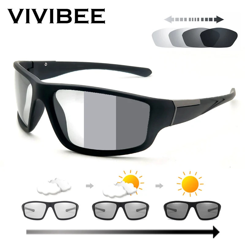 VIVIBEE Men Pochromic Sunglasses Black Sports Goggle Color Changing Polarized Driving 2025 Discoloration Sun Glasses 250804