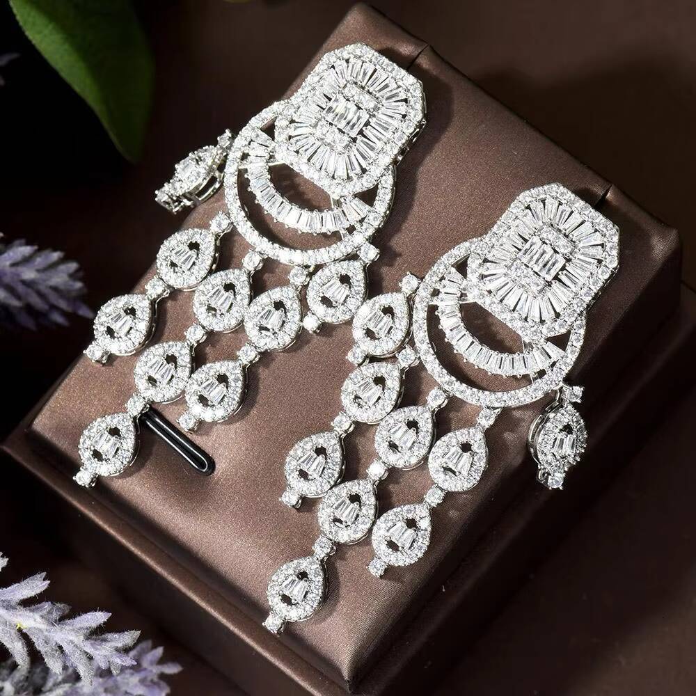 HIBRIDE Large Water Drop Exaggerated Earrings for Women Full Micro Pave Zirconia Wedding Party Jewelry Bijoux E-747