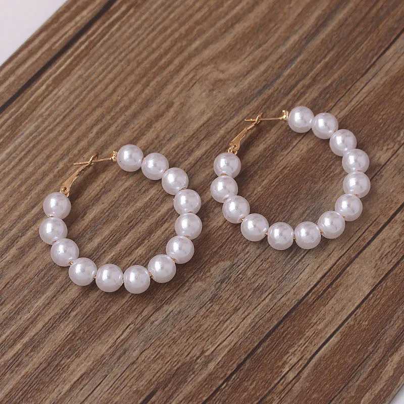 100% Pearl Hoop Earrings for Women Elegant Korean Fashion Girls Ear Accessories White Color Pearl Earrings Wedding Jewelry XJ250814