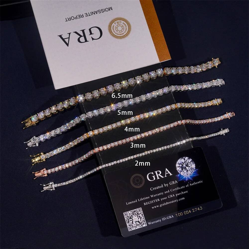 TY GRA Certified Moissanite Tennis Necklace 2/3/4/5/6.5mm Solid 925 Sterling Silver Diamond Tennis Necklaces for Women Man