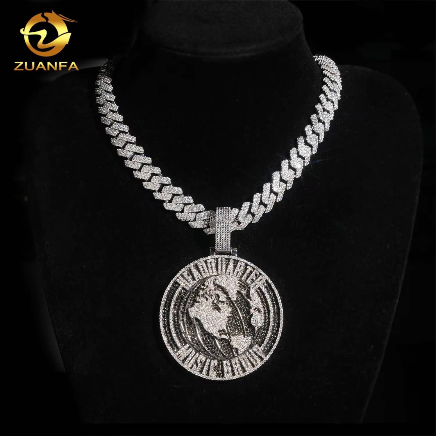 Bulk Stock Drop Shipping High End 925 Solid Silver 14mm Big Guy 2Rows Iced Out Hip Hop VVS1 Moissanite Diamond Miami Cuban Link