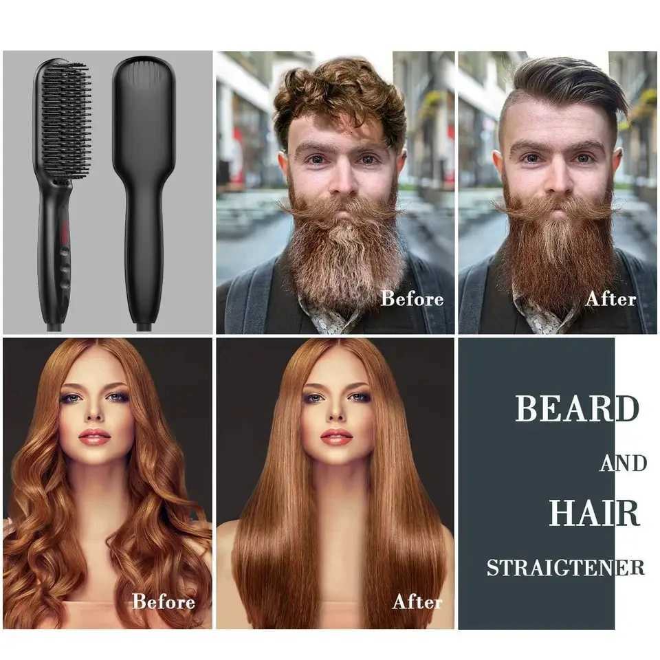 Hair Straightener Brush Comb Electric Hair Brushes Hot Comb Straightener For Hair Anti-scalding Ceramic Beard Straightener Brush W250814
