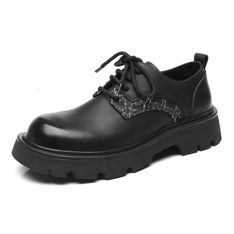 Derby 2025 New Thick-Soled Height-Increasing Men's Trendy High-End British Style Round-Toe Casual Leather Shoes
