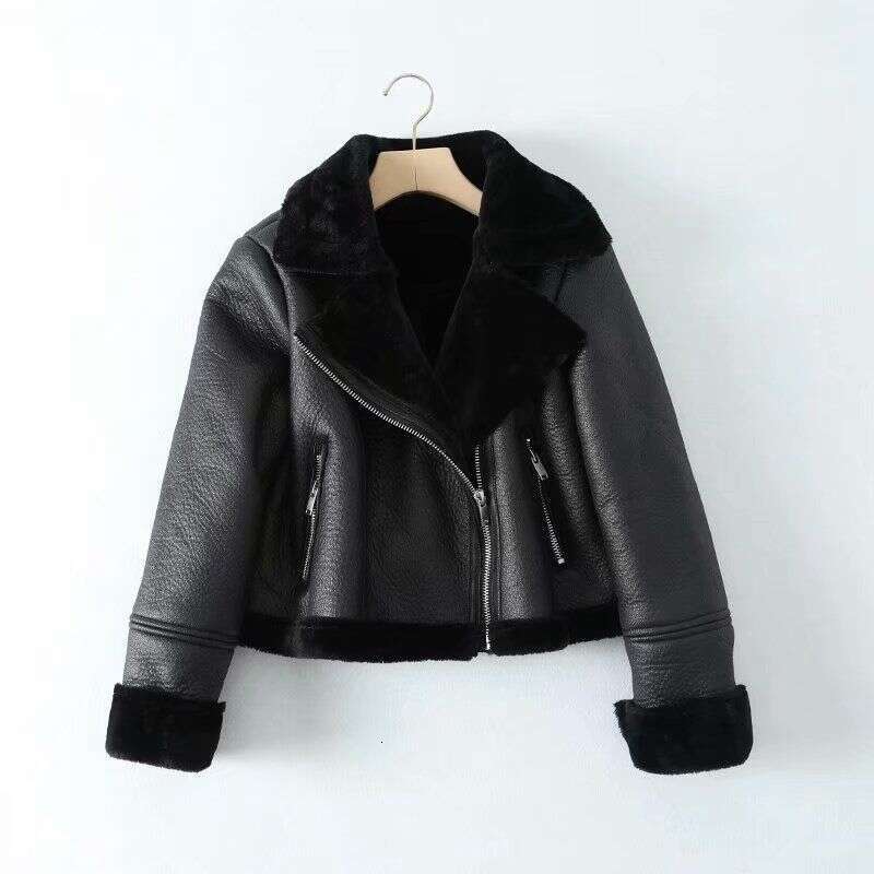 Women's Clothing Autumn And Winter New Knight Style Motorcycle Clothing Casual Fur Collar Slim Fit Thick Short Women's Jacket Leather Coat