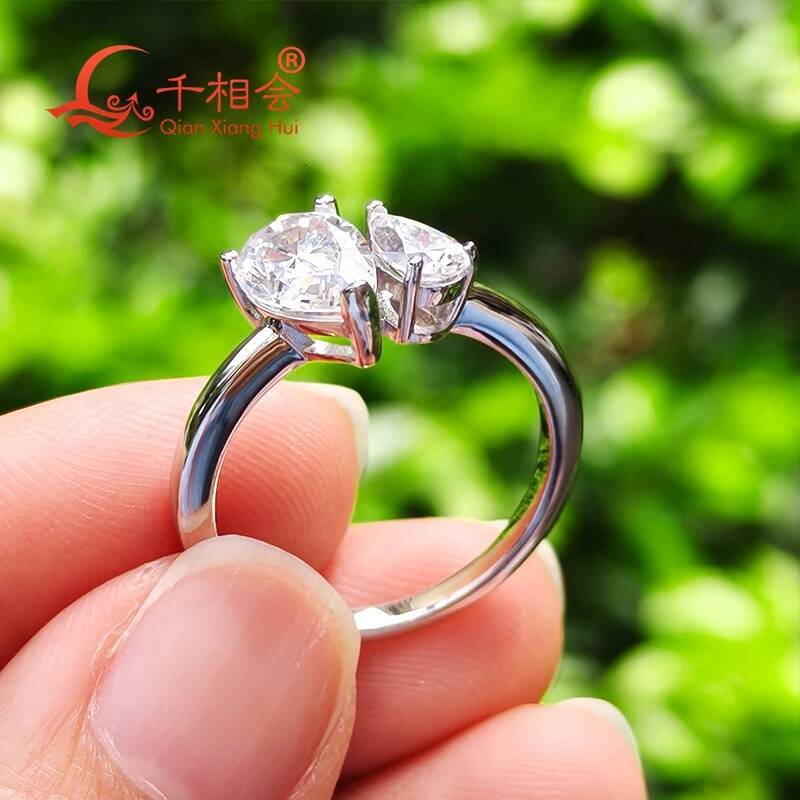 Double Pear Shape 6x9mm 4x6mm D VVS White Moissanite Ring S925 Sterling Silver Engagement Jewelry for Ladies
