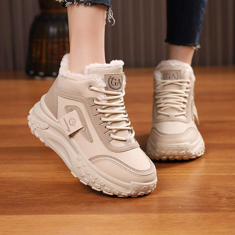 Women's Fleece Lined Thickened Cotton 2025 Winter New Sports Dad Thick Sole Warm High-top Shoes HX-Q039