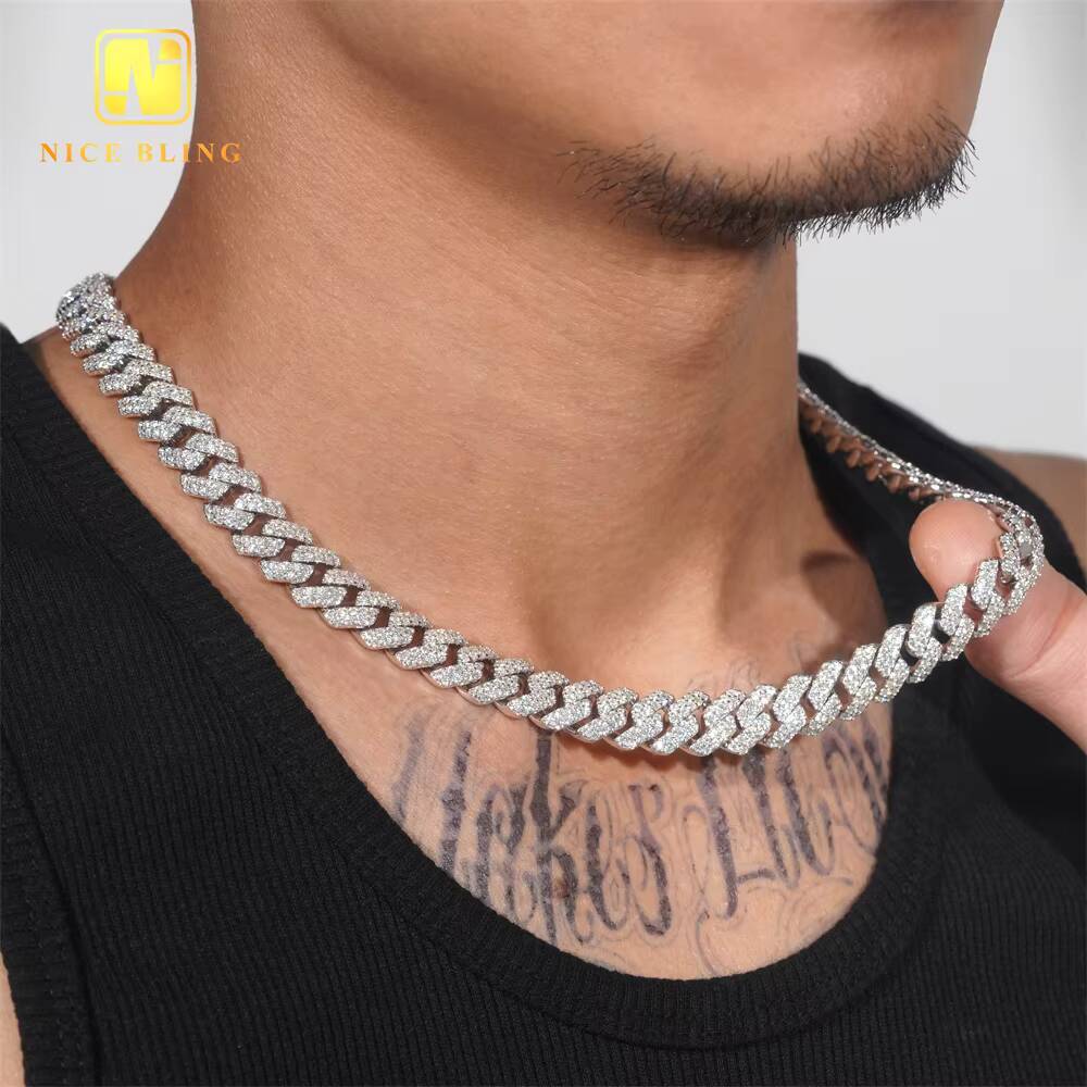 12mm Fashion Hip Hop Rapper VVS Moissanite Diamond Jewelry 925 Sterling Silver Iced Out Cuban Link Chain Necklace Bracelet