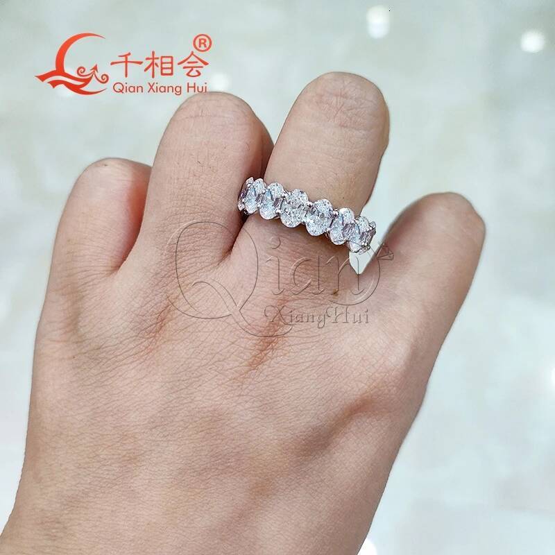 Eternity Band Ring Oval Shape D VVS White Moissanite 3*5mm/4*6mm 925 Silver Jewelry for Engagement And Dating Gift