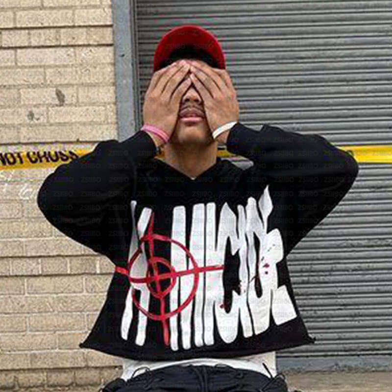 Unique Street Style Hip-Hop Gothic Hooded for Men with Letter Print and Women's Sweatshirt