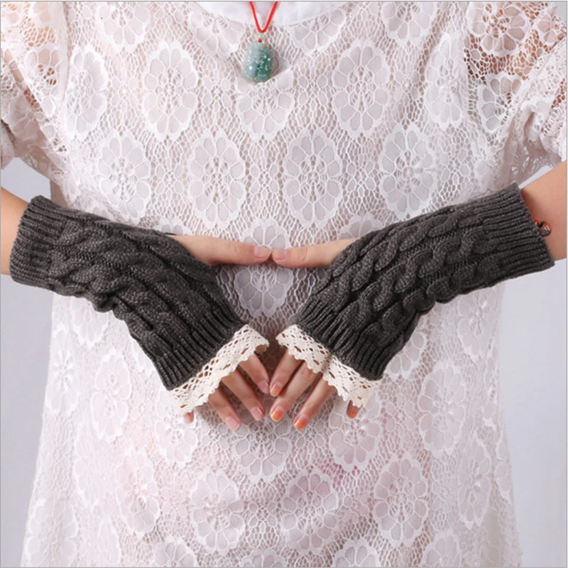 Lace Fingerless Gloves Womens Gloves Winter Warm Cute Student Writing Typing Half Finger Acrylic Knitted Glove Mittens y2k 250813