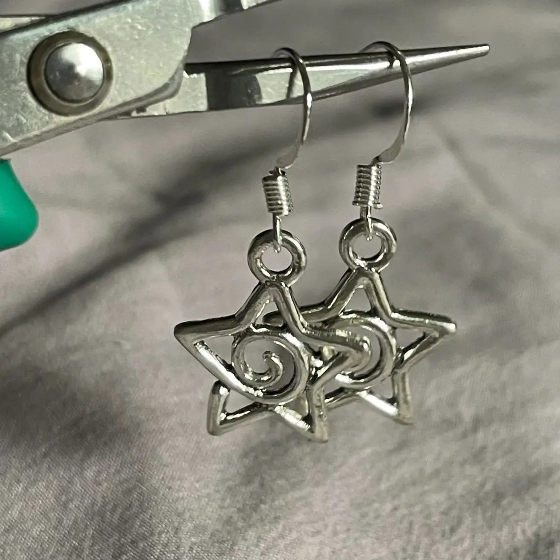 Whimsy Goth Swirly Star Earrings Silver Color Pair of Celestial Witch Celestial Fairycore Gift Friend Women Boho Cute Gothic 250812