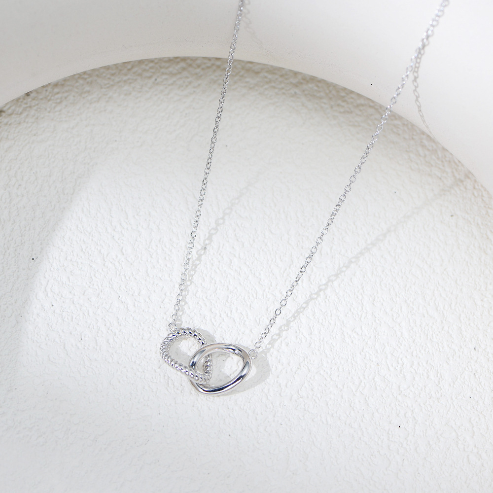 S Pure Sier Geometric Twist Double Ring for Women, Light Ins Style, Elegant Personality Collarbone Chain Necklace