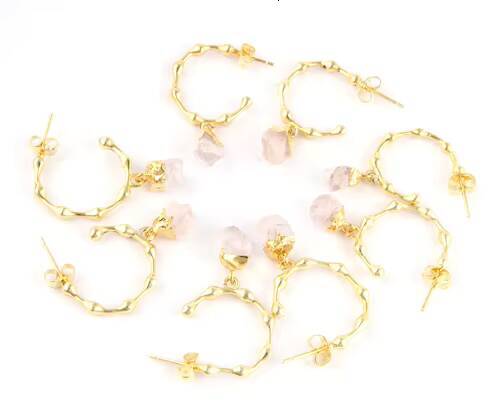 Designer Rose Quartz January Birthstone Gold-Plated Embrace Exaggerated Personality Fashion Hoop Earrings