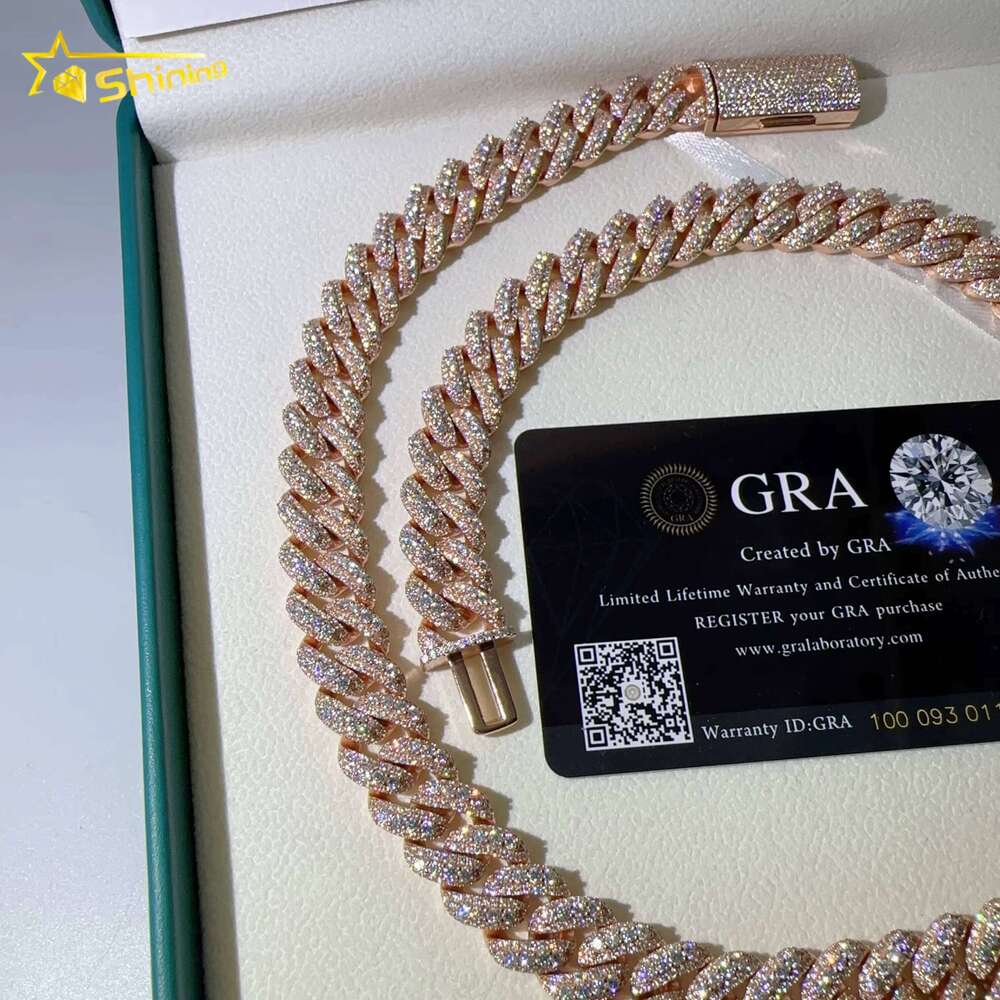 Hip Hop Jewelry 13mm Iced Out Necklace Sier Rose Gold Plated VVS D Color Infinity Moissanite Cuban Chain